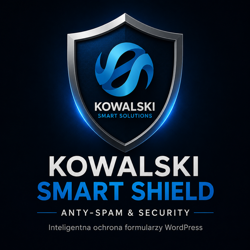 Logo Kowalski Smart Shield — srebrna tarcza z błękitnym znakiem Kowalski Smart Solutions